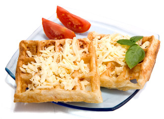 Waffle with cheese and tomato