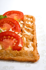 Waffle with cheese and tomato
