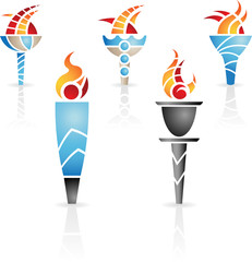 flame torches with fire and reflections