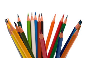 colorful crayons on white background