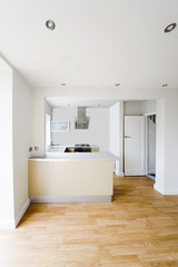 Fototapeta na wymiar colour image kitchen in newly restored rebuilt house