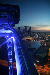 Singapore cityscape at sunset as viewed from the ferris wheel.