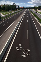 Chalk outline on the road