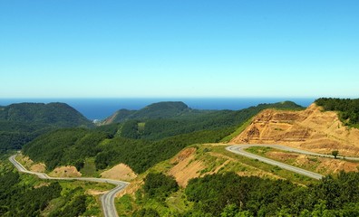 The Mountain road.The Mountan pass Kholmskiy on island Sakhalin