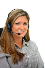 Woman On A Headset Giving Customer Service