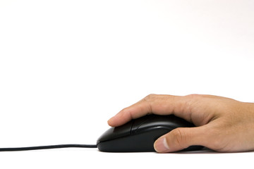 Hand holding computer mouse