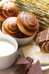 Glass of milk and bagel