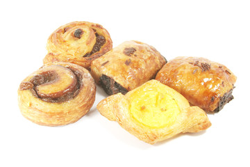 Puff Pastry Danishes Isolated on a White Background