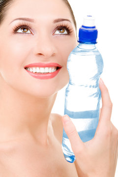 pretty woman with bottle of clean water