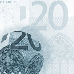 Close-up of distorted abstract of Euro Bank note