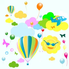 Abwaschbare Fototapete Flugzeuge, Ballon nahtloses Spielzeugmuster, lustiger Hintergrund für Kinder