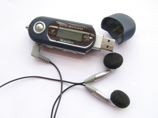 mp3 audio portable player with earphones or earbuds