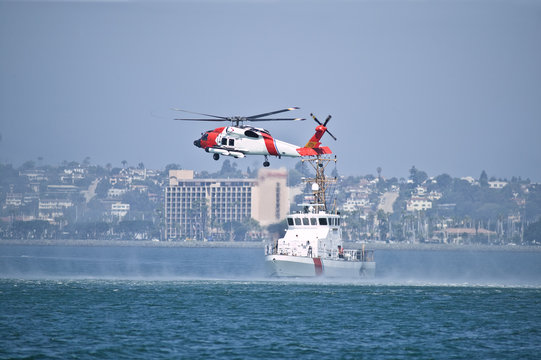 Coast Gaurd Jayhwak Helicopter and Rescue Boat