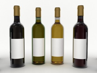 Clear wine bottles isolated on white