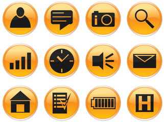 Gadget icons set. Orange - gray palette. Vector illustration.