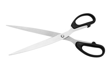Modern metal scissors on a white background