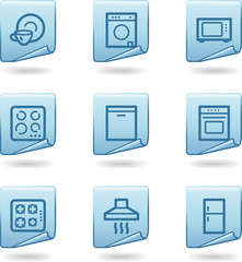 Home appliances icons, blue sticker series