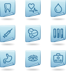 Medicine icons, blue sticker series