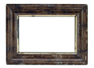 Old wooden picture frame isolated on white.