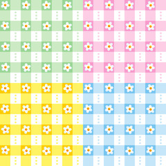 Four floral gingham seamless repeat patterns