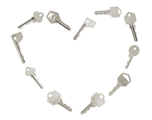 Keys in Heart Shape on White Background