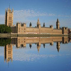 Houses of Parliament reflected in River Thames London