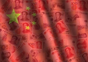 rippled Yuan and Chinese flag background illustration