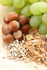 healthy eating - muesli grapes and hazelnuts