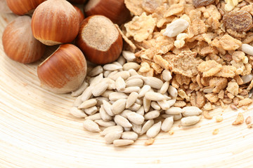 healthy eating - muesli sunflower seeds and hazelnuts