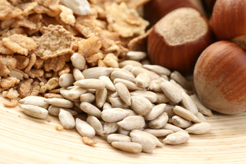 healthy eating - muesli sunflower seeds and hazelnuts