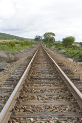 Fototapeta na wymiar A well worn train track running through the countryside.