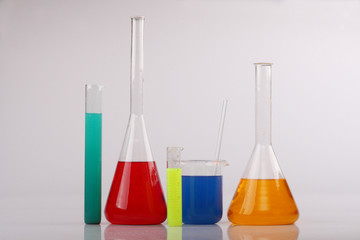 Colorful chemicals used in a scientific research experiment