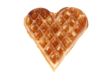 baked heart waffle isolated on white background