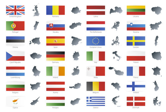 European union modern style flags with maps