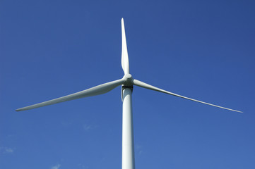 close up of a windturbine on blue sky in France