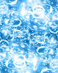 Blue bubbles going up in water with added sparkles
