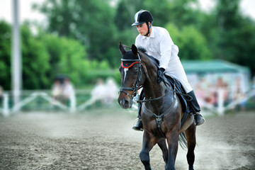 Horse theme: jockeys, horse races, speed.