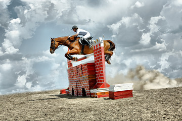 Horse theme: jockeys, horse races, speed. - obrazy, fototapety, plakaty