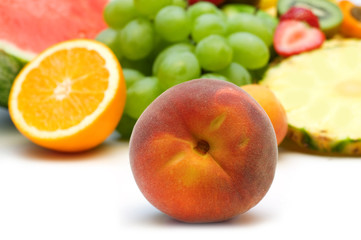 Naklejka na ściany i meble fresh peach on fruits background
