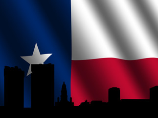 Fort Worth Skyline against Texan flag illustration