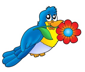 Oiseau bleu avec fleur