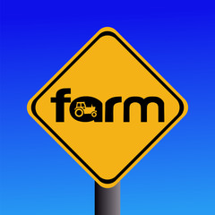 Warning farm sign with tractor silhouette illustration