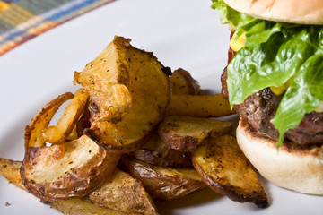 nice big juicy hamburger on a white plate