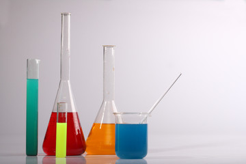 Colorful chemicals used in a scientific research experiment