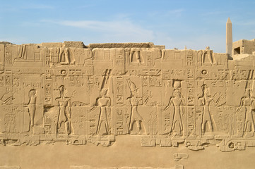 Wall with egyptian carving in Karnak Temple, Luxor, Egypt