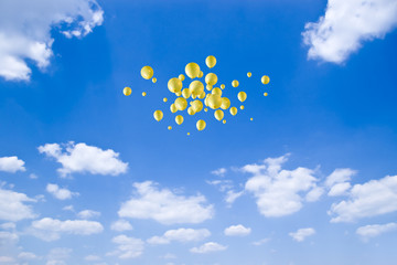 freedom - group yellow balloons no blue sky