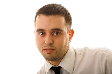 Young handsome man on white isolated background