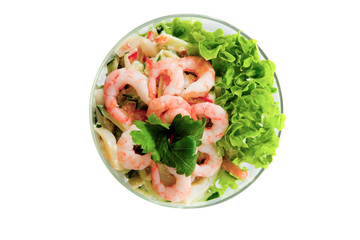 fresh salad leaves with lime and shrimp
