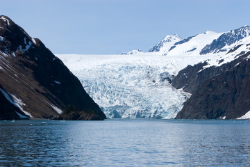 Snow melting on mountains in Alaska