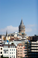 Obraz premium Historical Galata Tower and city view in Istanbul Turkey